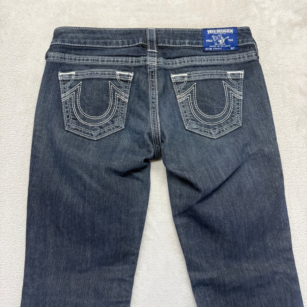 True Religion Jeans Women 30 Section Straight Petite Dark Wash Denim Embroidered - Picture 9 of 15